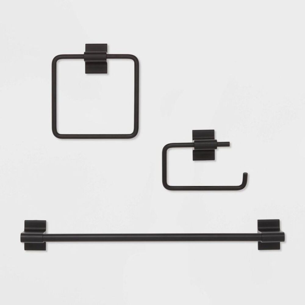 Threshold - 3pc Modern Bath Hardware Set Black - Threshold Black